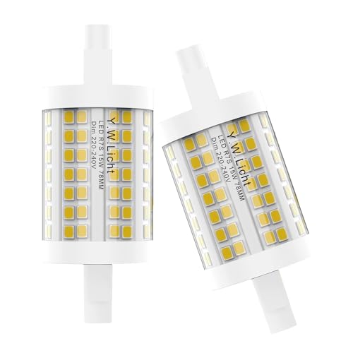Y.W.Licht 15W R7S LED Lampe 78mm Dimmbar Kaltweiß 6000K Äquivalent zu 150W Halogenbirne T3 Doppelendige J Typ Flutlichter 220V Stablampe Leuchtmittel Sicherheit Böden Glühbirnen (2 Stück)