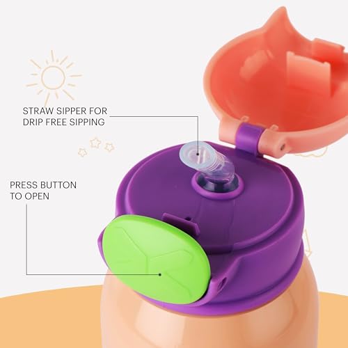Image of Cello Joytron Kids Flask | Stainless Steel Keeps Drinks Cool or hot for an Extra Long time | Double Walled Vacuum Insulated Technology | Leak Proof lid | 550ml, Peach