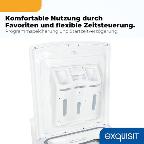 Exquisit Toplader Waschmaschine | 7,5 kg Kapazität, Energieklasse A, 1200 U/Min, 78 dB(A) | schmale Bauform, 15 Programme, Eco 40–60, Kurzprogramm, Startverzögerung, Aquastop | LTO51207-030A weiss