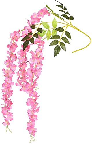 SZJH 12pcs 3.6 Feet/Piece Artificial Fake Wisteria Vine Ratta Hanging Garland Silk Flowers String Home Party Wedding Decor (Pink) - Image 2