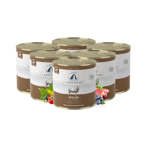 Lakefields Premium Hundefutter Nass | Lamm 60% | 6 x 800g | Getreidefreies Nassfutter für Hunde | Natürliche Zutaten in Lebensmittelqualität | Kartoffeln, Blattspinat und Kräutern | Schonend gegart