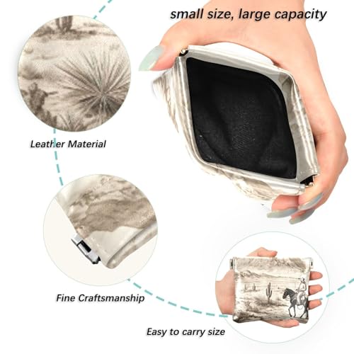 Western Cowboy Theme Coin Purse Leather Pouch Change Purse, Squeeze Coin Pouch for Cards, Keys & Lipsticks, Unisex2