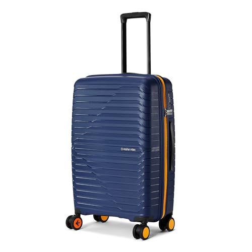 Image of Nasher Miles Cairo Hard-Sided Polypropylene Check-in Luggage 24 inch | 65cm | 8 Wheels Medium Trolley Bag for Travel | Suitcase (Navy Blue & Yellow)