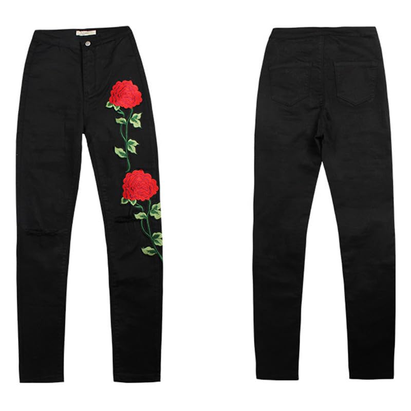 Andongnywell Women's Destroyed Ripped Distressed Skinny Embroidered Jeans Casual Stretchy Denim Pants Pencil Trousers2