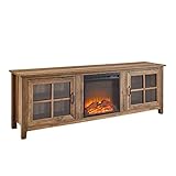 Walker Edison Bern Classic 2 Glass Door Fireplace TV Stand for TVs up to 80 Inches, 70 Inch, Rustic Oak