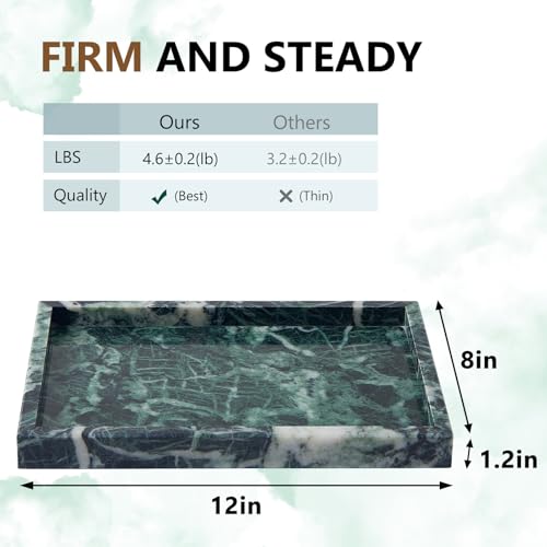 Image of Real Natural Marble Tray for Bathroom, Vanity, Kitchen and Desktop, Rectangle Genuine Marble Stone Tray for Jewelry, Cosmetics, Candles, Lotion, Perfume (Snowflake-Green, 12 inch x 8 inch x 1.2 inch)