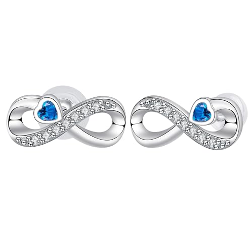 Arrebol Unendlichkeit Ohrringe Damen 925 Sterling Silber Ohrstecker mit Herz Zirkonia Ohrschmuck Für Frauen mit Geschenkbox