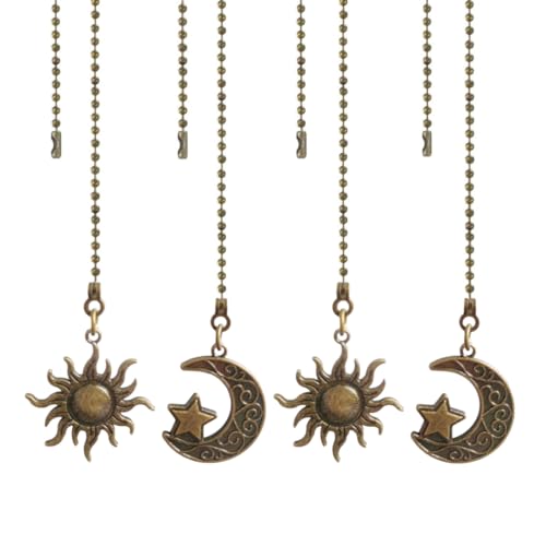 Image of Ceiling Fan Pull Chain Set,Decorative Fan Pull Chain Pendant Extension, 12 Inches Lighting & Fan Beaded Ball Chain Extender with Connector Moon and Sun- 4Pcs