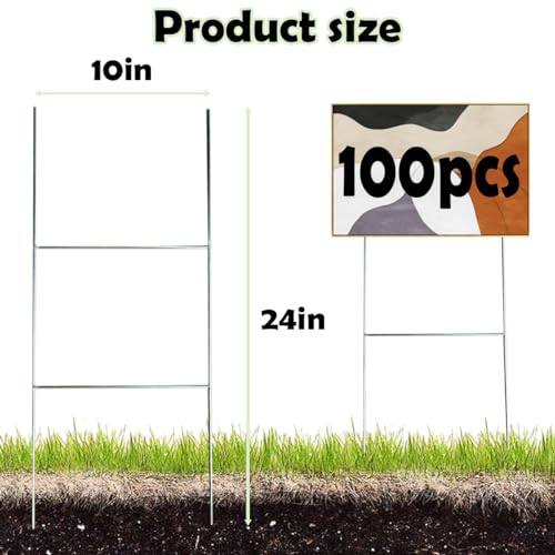 100 Pack Yard Sign Stakes, 20'' x 24'' Heavy Duty Metal H-Stakes H Frame Wire Stakes,Metal Sign Holder for Yard Signs.Use with 4mm and 5mm Corrugated Yard Signs
