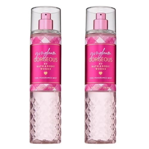 Bath & Body Works Gingham Gorgeous Fine Fragrance Mist Body Spray & Perfume for Women Long-Lasting Personal Fragrance Pink Strawberries Peony Blooms and Peach Nectar Scent 8 fl oz - 2 Pack