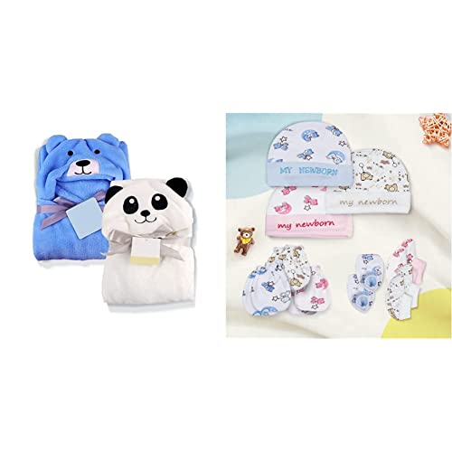 Image of MY NEWBORN 2pcs Baby Blanket & Baby Mitten Gloves Cap Booty Set for boy, Girl 0-3 Month - Pack of 3