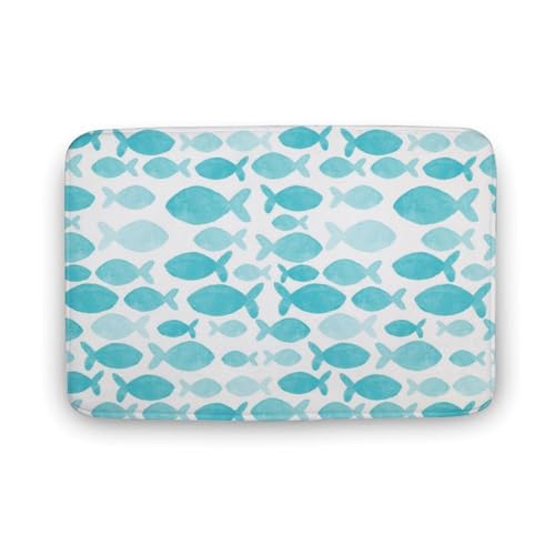 玄関マット室内 魚柄 かわいい 青い 泥落としマット 滑り止め 50x80cm 大判 カーペット 耐摩耗性 吸水 ドアマット バスマット ふわふわ 柔らか 洗える 抗菌防臭 足拭きマット 廊下 洗面所 掃除 ラグマット オールシーズン適用 水洗い お手入れ