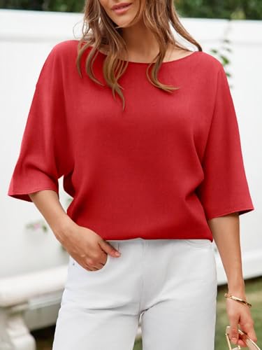 Image of Cicy Bell Womens Half Sleeve Sweaters Oversized Boat Neck Knitted Pullover Sweater Trendy Casual Loose Fit Fall Tops