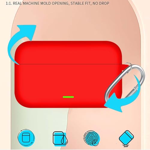 Image of Aniex Silicone Case Cover for realme Buds T500 Pro, Shockproof, Anti-Slip, Dustproof, Scratch Resistant, with Carabiner Hook, Full Body Protection (New Red)