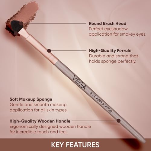 Image of VEGA Eye Applicator Makeup Brush with Soft Sponge for Smoky Eyes, Eye Blender Brush, Rose Gold, 159mm
