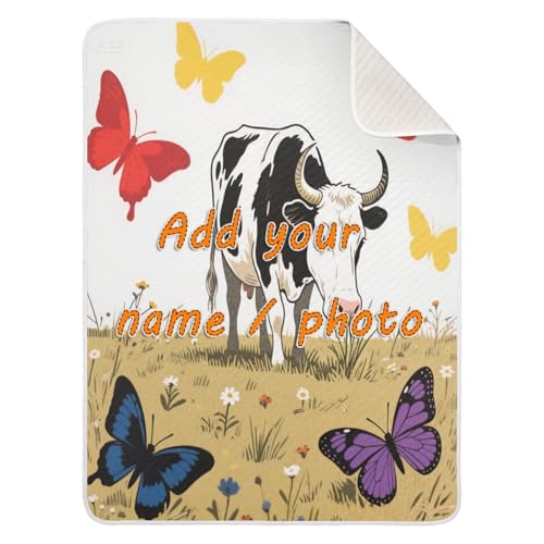 Custom Farm Animal Cow Cute Baby Receiving Blankets Soft Custom Prints Image Baby Blanket with Name for Nursery Stroller Crib 30x40in cobijas para ni?os