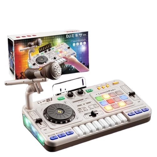 AZIEBAY ピアノ・鍵盤楽器 子供用 DJ DJ 多機能 Bluetooth 音楽シミュレーション マイク付き 赤ちゃん用楽器おもちゃ (ホワイト,標準マイクバージョン)