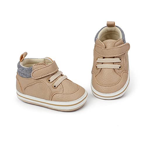 Image of SOFMUO Baby Boys Girls High Top Ankle PU Leather Sneakers Soft Rubber Sole Infant Moccasins Newborn Oxford Loafers Anti-Slip Toddler Wedding Uniform Dress Shoes