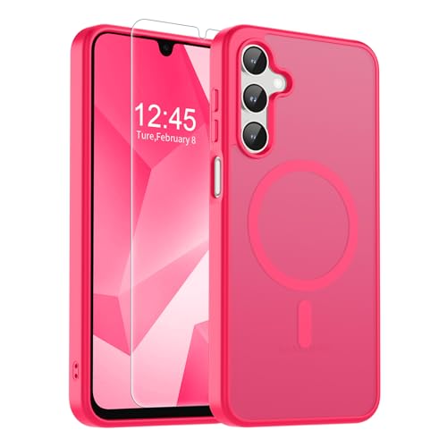 Image of SUPFINE Magnetic for Samsung Galaxy A16 5G Case with Screen Protector, (Built-in Magnets) (Military Grade Drop Protection) Slim Translucent Shockproof Phone Case,Hot Pink