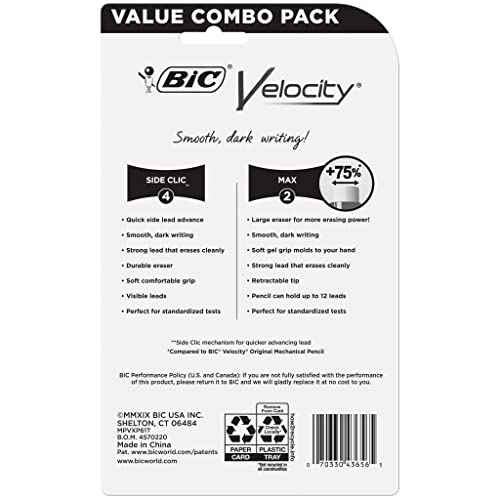 Image of BIC Velocity Mechanical Pencils, With Colorful Barrel, Medium Point (0.7mm), 6-Count Pack Mechanical Pencils With Eraser and Lead Refills