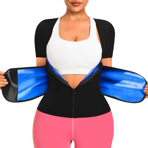 DYUAI Sauna Shirt for Women Sauna Waist Trainer for Women Sauna Suit Workout Sauna Vest Zipper Body Shaper(WBH6015-01-L)