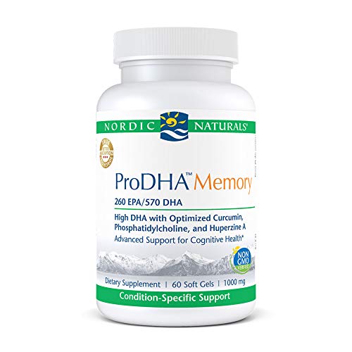 Nordic Naturals ProDHA Memory, Lemon - 60 Soft Gels - 1000 mg Omega-3 + 400 mg Optimized Curcumin - Cognitive Health - Contains Phosphatidylcholine & Huperzine A - Non-GMO - 30 Servings