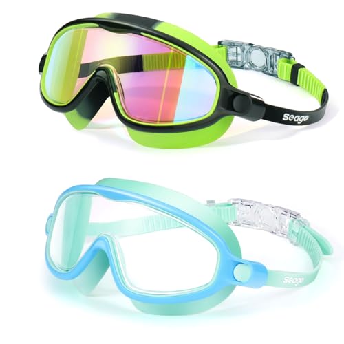 Seago Swim Goggles 2 Pack Anti-Fog Anti-UV Wide View Swimming