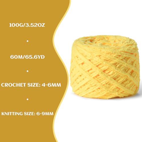 Image of Fluffy Chenille Chunky Yarn for Crocheting 100g(65.6yd) - Baby Yarn for Crocheting Soft - Velvet Yarns for Crochet Blanket - Amigurumi Crochet Yarns (Yellow)