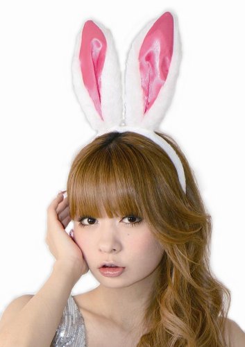 Bandeau Fluffy le lapin Blanc / Rose élastique cheveux pour soin visage et démaquillage