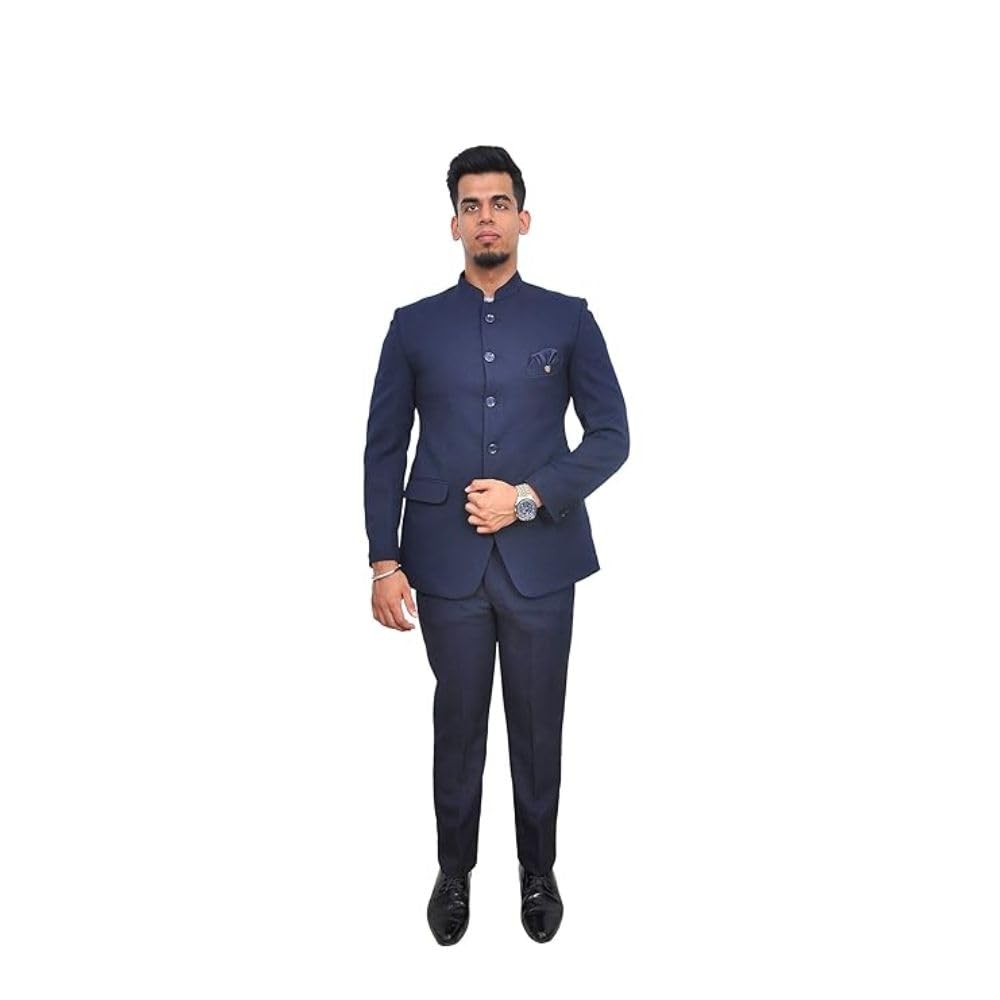 Clothing & Accessories > Men > Suits & Blazers > Suits Men's 2Pcs Ethnic Contemporary Wedding Bandhgala Jodhpuri Prince Suit Set Size (42) Blue