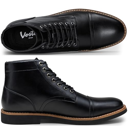 Image of Vostey Mens Boots Casual Chukka Boots for Men Motorcycle Boot Dress Cap Toe Ankle Vintage Distressed Lace-up