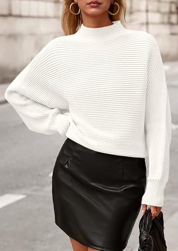 PRETTYGARDEN Womens Batwing Long Sleeve Sweaters Casual Mock Neck Ribbed Knit Cozy Pullover Sweater Tops 2025 Fall Clothes4
