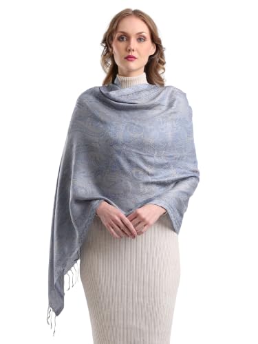 Image of KANI GOLD & JAMAWAR SILK SUPER SOFT FLORAL & PAISLEY PASHMINA STOLE SCARF