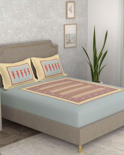 Image of Portico New York Super King Size Flat Bedsheet with 2 Pillow Covers Facets (Multicolor 3)