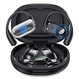 EUQQ Open Ear Bluetooth 5.4 Earbuds, Wireless Headphones Sport Over Earphones Built-in Mic with Ear Hooks, 50H Playtime Ear Buds Fast Charging, IPX7 Waterproof for Running/Workout, Black