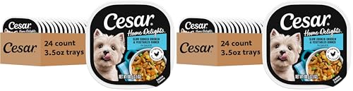 Image of Cesar Home Delights Adult Wet Dog Food,Slow Cooked Chicken & Vegetables Dinner in Sauce,Wet Food for Dogs,3.5 oz Tray,24 Count (Pack of 2)