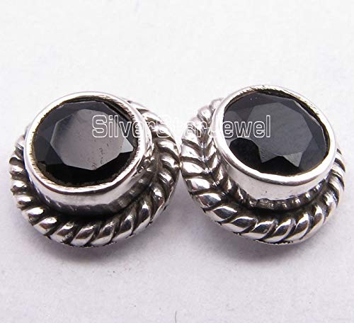 925 Silver Round Faceted Black Onyx Ethnic Stud Post Earrings 0.3" Super Saturday Discount2