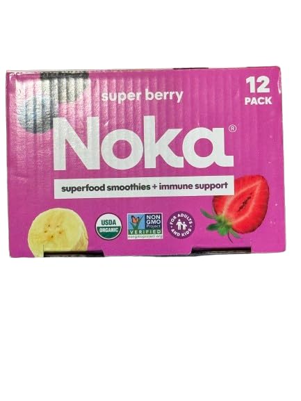 Noka Organic Superfood Fruit Smoothie Pouches Super Berry, Healthy Snacks with Flax Seed, Plant Protein, Vegan and Gluten Free Nop Added Sugar Vegan Dairy Free Kosher (12 Count)