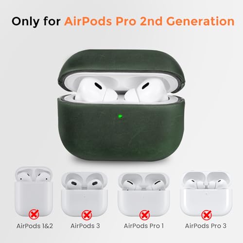 Image of for AirPods Pro 2 Case, Handcrafted Genuine Leather Cover with Lanyard, Vintage Crazy Horse Leather, Unique Patina, MagSafe Ready, Compatible with AirPods Pro 2nd /1st Generation, Pine Green