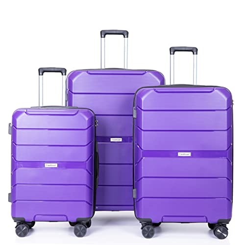 Hardshell Suitcase Spinner Wheels PP Luggage Sets Lightweight Durable Suitcase with TSA Lock,3-Piece Set (20/24/28, Purple)