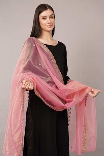 Gold Embroidered Shimmer Net Dupatta, Lightweight and Sheer Shawl, Scarf, Wrap3