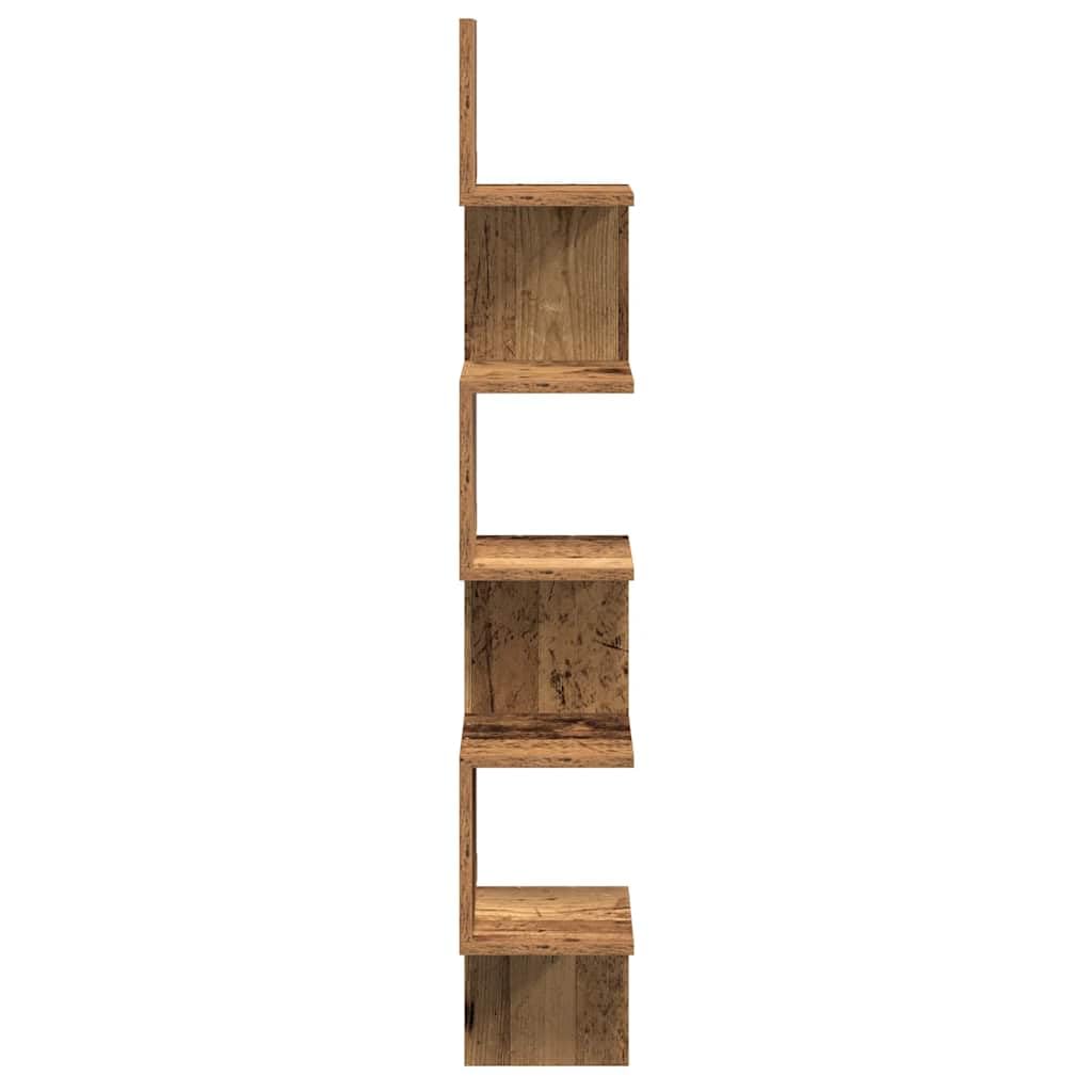 Wandregal Eckregal aus Holzwerkstoff Altholz Optik 20x20x127 5 cm mit 60 kg Tragkraft Platzsparendes Bücherregal für Wohnzimmer Schlafzimmer und Badezimmer