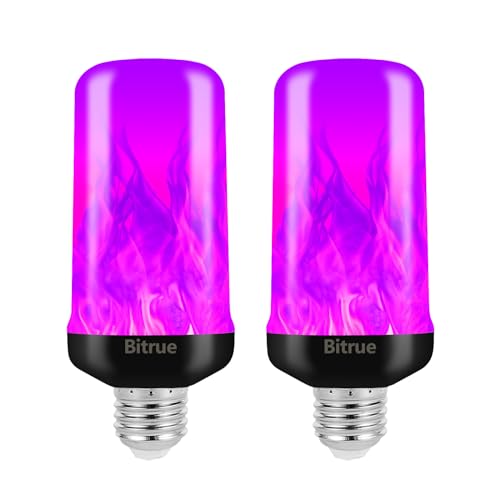 Bitrue LED Flame Bulbs 4 Modes Purple Flame Effect Light Bulbs E26 Base Fire Light Bulb with Gravity Sensor Flickering Light Bulbs for Hallowee Home Decor (Purple 2 Pack)
