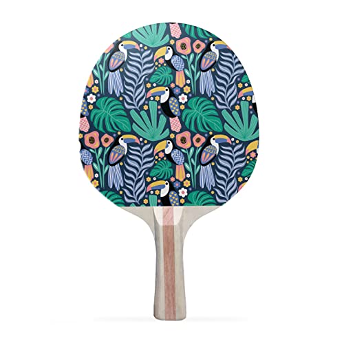 TigerTail Sports Toucan Colorful Design Ping Pong Paddle, Premium 5 Ply Table Tennis Racket (Black on Back)