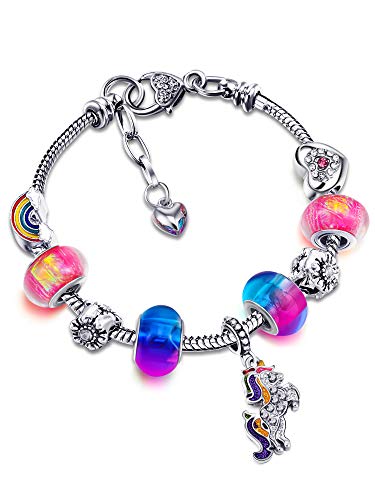 Zhanmai Unicorn Sparkly Crystal Charm Bracelet Bangle with Gift Box Set for Hers Lady