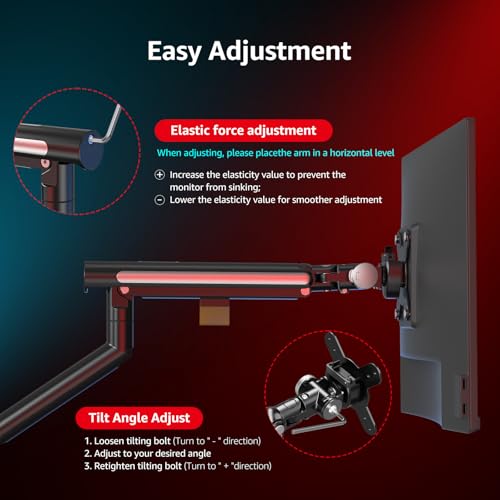 Image of Monitor Arm Stand, 24 to 43 Inch Single Monitor Mount, C Clamp Only, Mechanical Spring Desk Mount, Holds 6.6-26.4 lbs, Fit 75x75 /100x100 VESA,(Black)