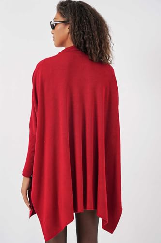 Image of Women's Crew Neck Batwing Sleeve Split Hem Oversized Knit Poncho Sweater