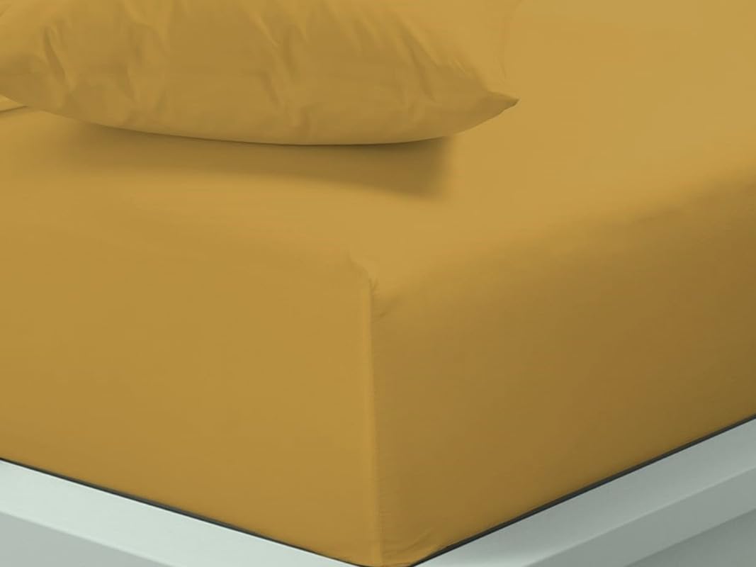 Fitted Sheet 40cm Extra Deep Pocket Double size Mustard Easy Care Poly Cotton, Soft, Wrinkle-Free (D mustard)