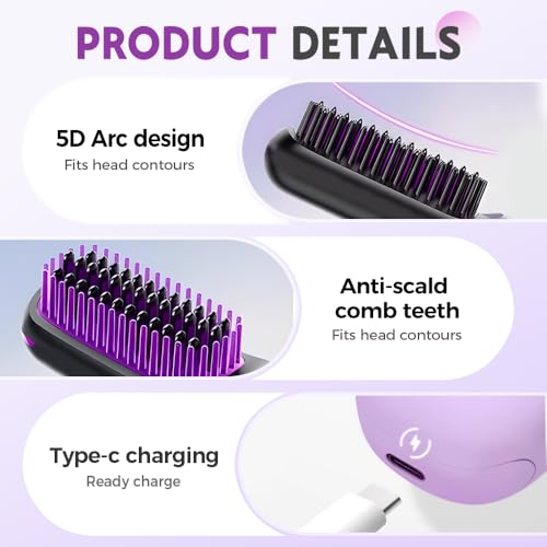 Cepillo Alisador de Pelo Inalámbrico con Ion Negativo USB miniatura 6