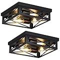 SKEJAO Black Flush Mount Ceiling Light Fixture,4-Light Square Hallway Light Fixtures Ceiling,Light Fixtures Ceiling Mount for Farmhouse,Kitchen,Hall,Bedroom (2 Pack)